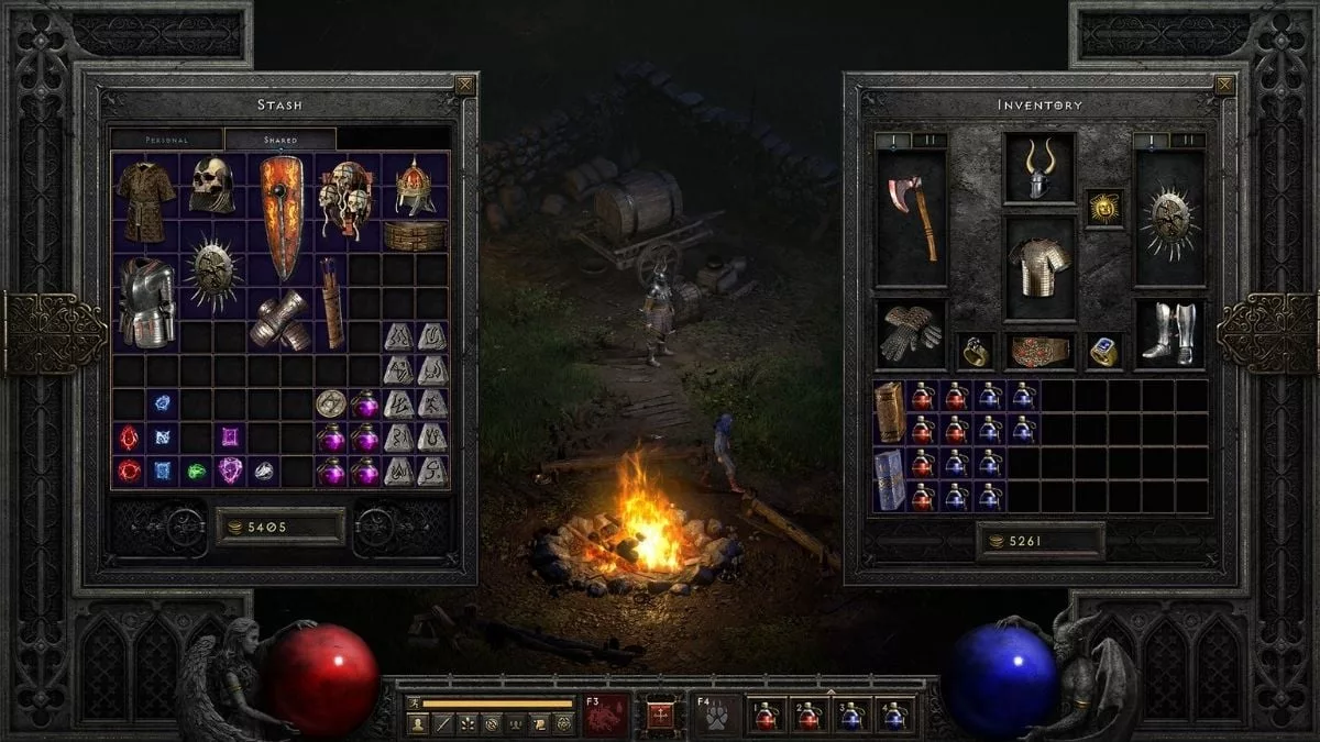 In-game screen capture showing the player's stash and inventory