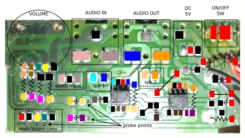 Audio amplifier board - Bottom view
